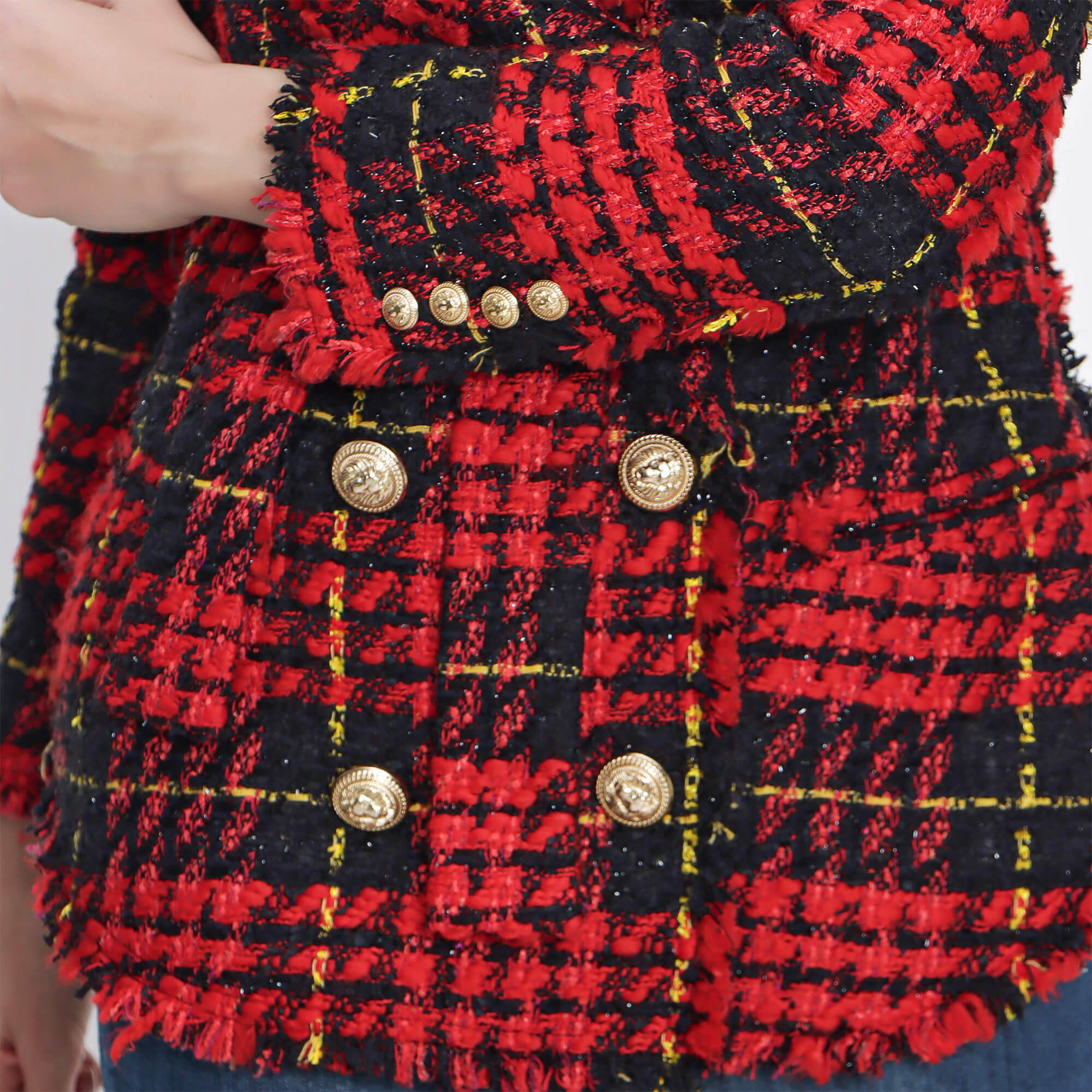 Balmain - Red Tartan Tweed Blazer Jacket